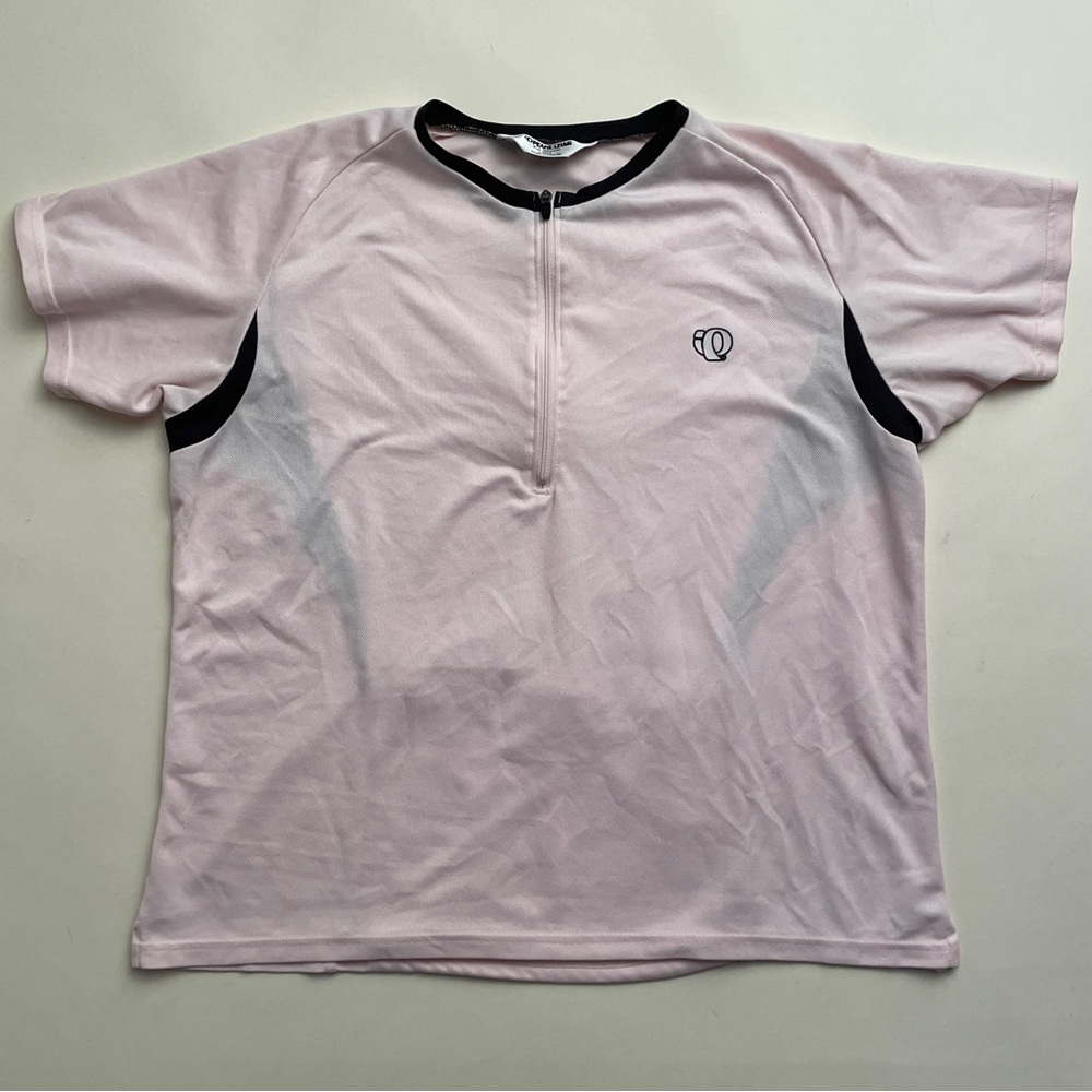 Pearl Izumi Shirt Womens Large Pink Black Polyester Cycling 1/2 Zip Pocket Y2K